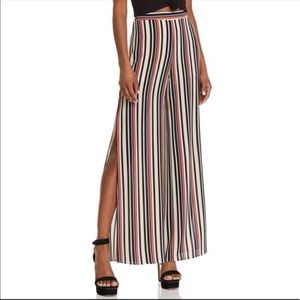 Aqua striped cropped wide leg high rise w/ side slit leg pull on pants